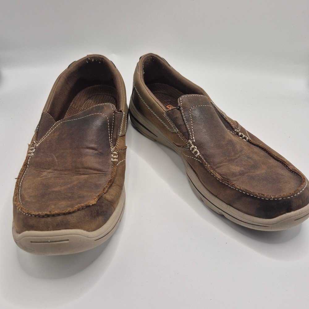 Skechers Relaxed Fit Mens Brown Leather Slip On Loafers 64858 Size 9